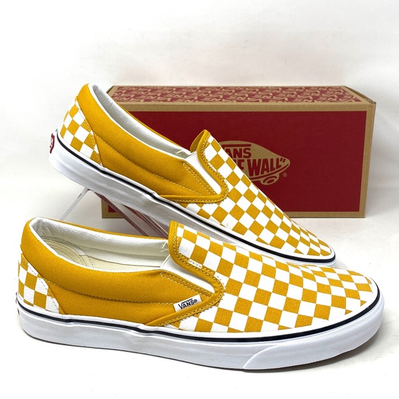 Vans Checkered Checkerboard Yellow Slip On Shoes Men's 9.5 Womens 11